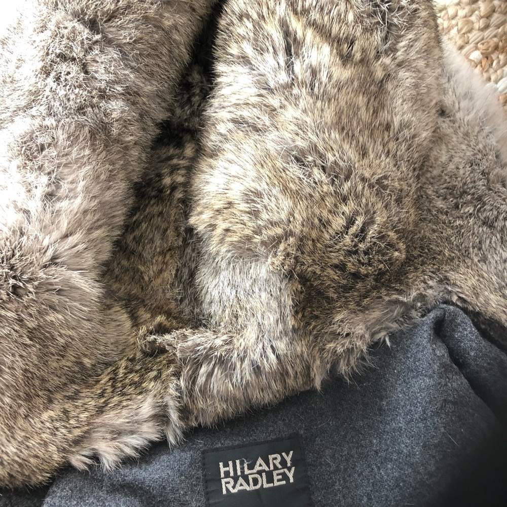 Hilary Ridley Warm winter jacket in dark grey/black with real fur hood.